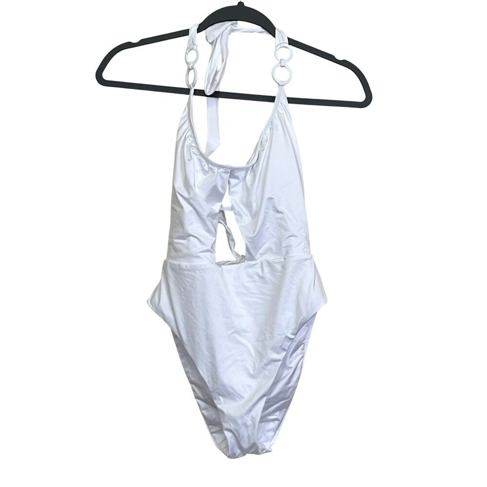 Trina Turk White Halter One-Piece Swimsuit Ring Cutout Size 8 $162 - Picture 3 of 7